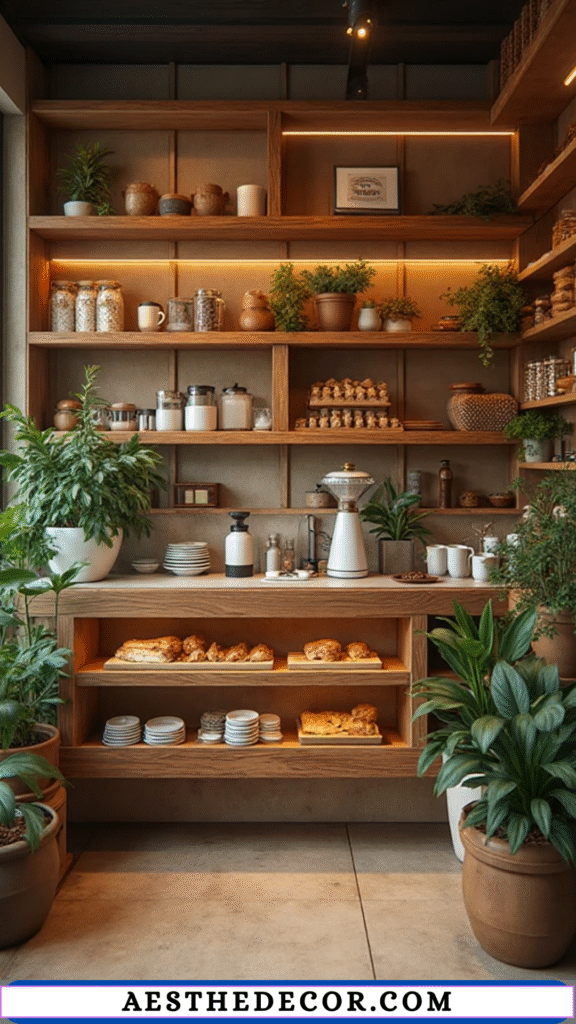 16 Cozy Coffee Shop Ideas for Stylish, Small, and Inviting Spaces 6 Open Shelves and Displays